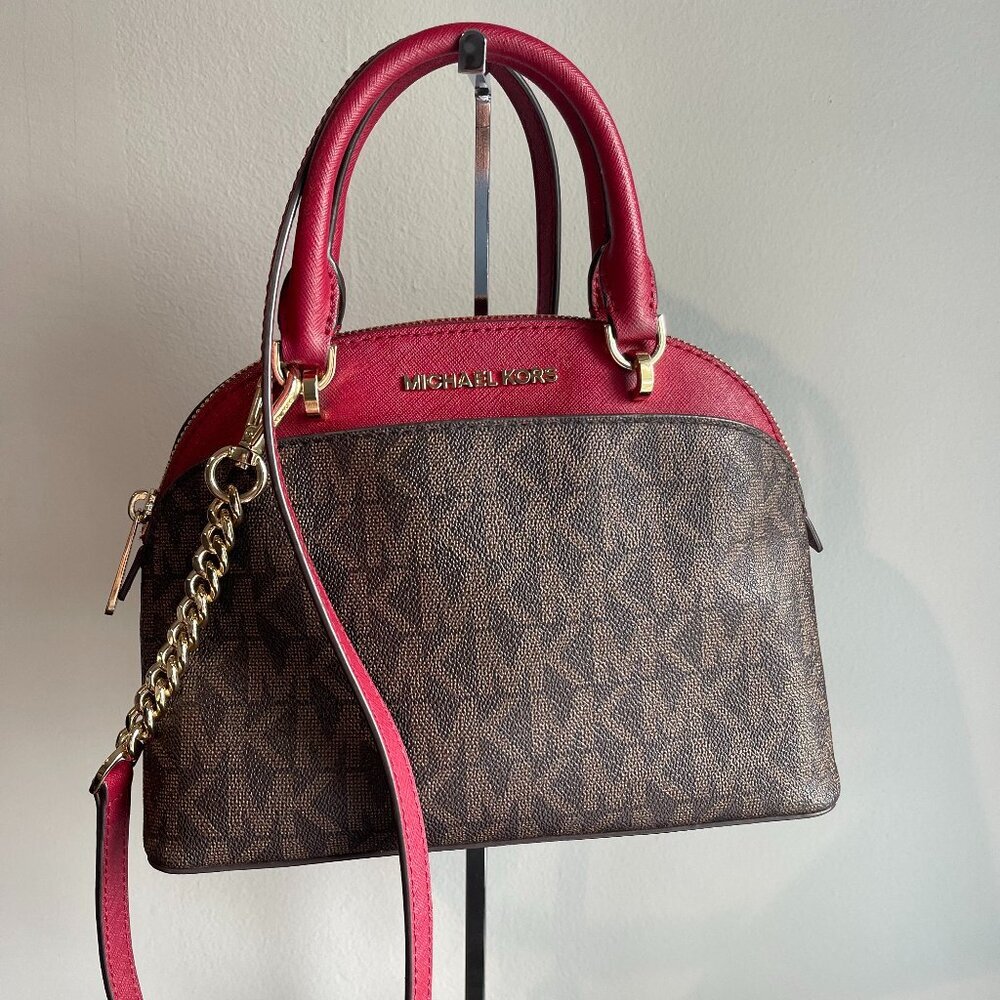 Michael Kors Emmy Small Dome Satchel Handbag  - Brown/Red - Preowned